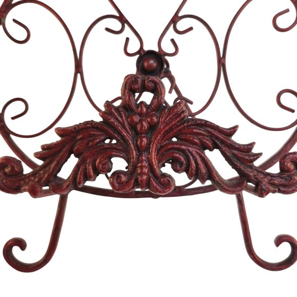 Red Scrolled Metal Decorative Plate Stand Holder Red Cast Iron Home Kitchen Art - Picture 4 of 15